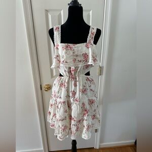 Altar'd State Cream Dress with Pink Floral and Lace. Size Large
